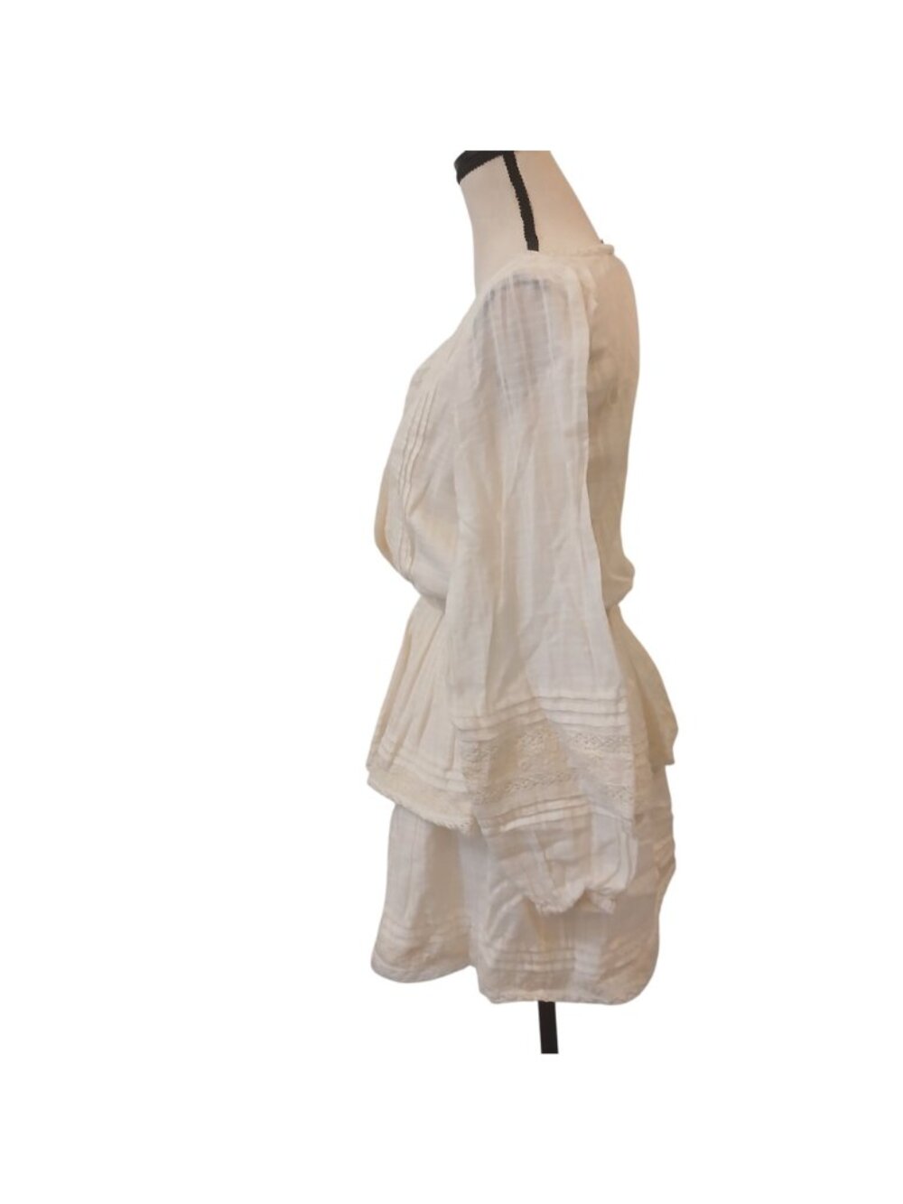 American Eagle Cream Small Long Sleeve Tiered Ruffle Dress Cowgirl w/ Lace #L-66 - Picture 8 of 9